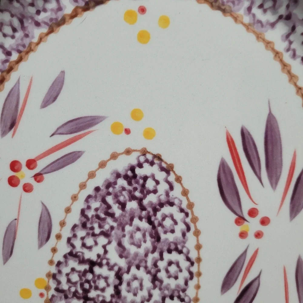 Temp-tations Old World Purple Floral Oval Serving Platter Heavy Hand Painted